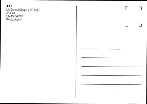 Ak Japanisches Passagierflugzeug, JAL Japan Air Lines, McDonnell Douglas DC-8-62, JA8031
