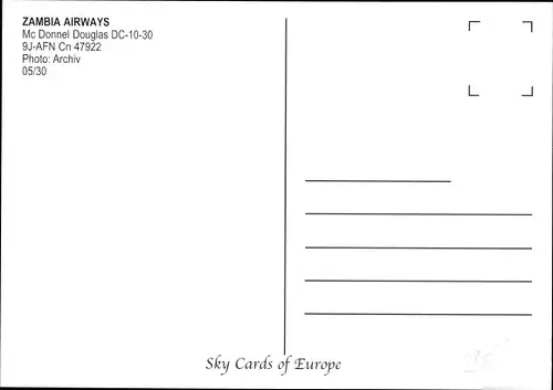 Ak Sambisches Passagierflugzeug Zambia Airways, McDonnell Douglas DC-10-30, 9J-AFN