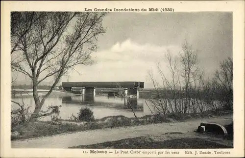 Ak Moissac Tarn et Garonne, Le Pont Cacor emporte par les eaux, Inondation du Midi 1930