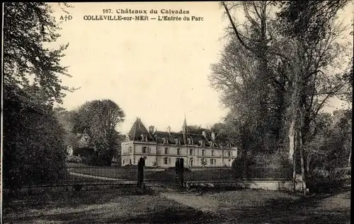 Ak Colleville sur Mer Calvados, Chateau, L'Entree du Parc