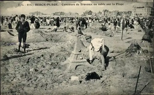 Ak Berck Plage Pas de Calais, Concours de Travaux en sable sur la Plage