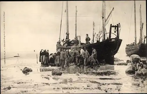 Ak Berck Plage Pas de Calais, Avant la Pêche, Fischerboot, Fischer