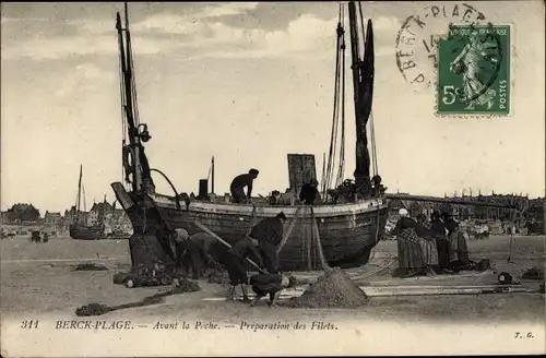 Ak Berck Plage Pas de Calais, Preparation des Filets