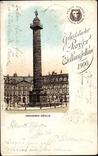 Litho Paris, Place Vendome, Säule, Pariser Weltausstellung 1900, Remy's Stärke