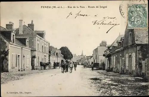 Ak Féneu Maine et Loire, Rue de la Paix, Route de Juigne