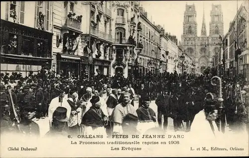Ak Orléans Loiret, Fetes de Jeanne d'Arc, la Procession traditionelle reprise en 1908, Eveques