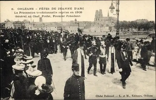 Ak Orléans Loiret, Fetes de Jeanne d'Arc, la Procession traditionelle reprise en 1908, Prefet