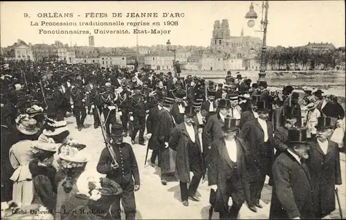 Ak Orléans Loiret, Fetes de Jeanne d'Arc, la Procession traditionelle reprise en 1908, Etat Major