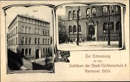 Jugendstil Ak Hannover in Niedersachsen, Jubiläum der Stadt Töchterschule II 1909, Schulhof