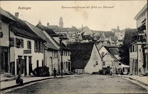 Ak Hechingen in Baden Württemberg, Herrenacker Straße, Blick zur Oberstadt