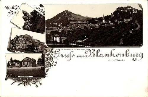 Litho Blankenburg am Harz, Ziegenkopf, Regenstein, Großvater, Blick auf den Ort