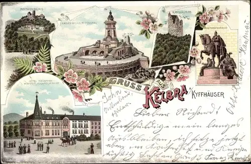 Litho Kelbra am Kyffhäuser, Kaiser Wilhelm Denkmal, Hotel Kaiserhof, Rothenburg