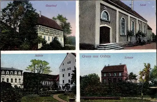 Ak Göbitz Elsteraue im Burgenlandkreis, Gasthof, Saal, Mühle, Schule