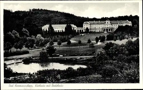 Ak Pömbsen Bad Driburg in Westfalen, Bad Hermannsborn, Kurhaus, Badehaus