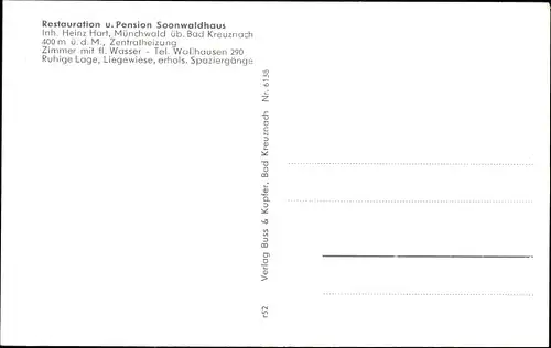 Ak Münchwald im Hunsrück, Restaurant Soonwaldhaus