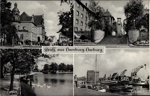 Ak Hamburg Harburg, Rosentreppe, Hafen, Stadtpark, Rathaus