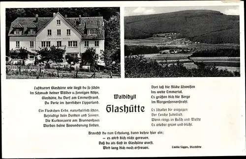 Ak Glashütte Schieder Schwalenberg, Fremdenheim Lessmann Meier, Gedicht