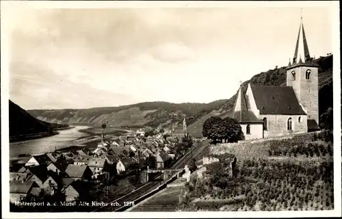 Ak Hatzenport an der Mosel, Alte Kirche, Teilansicht, Berge