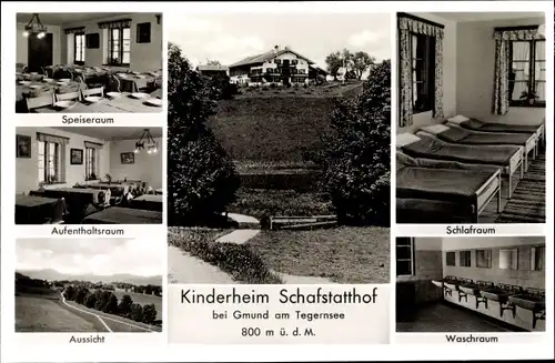 Ak Gmund am Tegernsee Oberbayern, Kinderheim Schafstatthof, Aussen- und Innenansicht