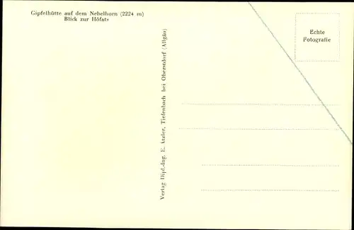 Ak Oberstdorf im Oberallgäu, Gipfelhütte Nebelhorn
