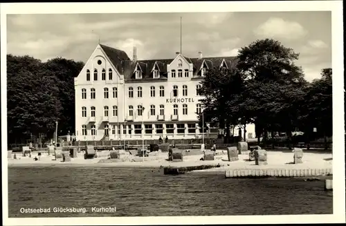 Ak Glücksburg in Schleswig Holstein,Kurhotel, Strandkörbe