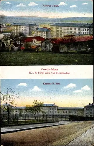 Ak Zweibrücken Rheinland Pfalz, Kaserne der 1. u 2. Bat des 22. Inf Reg Fürst Wilh. von Hohenzollern