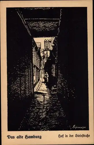 Künstler Ak Hamburg, Hof in der Steinstraße
