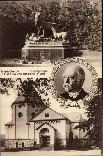 Ak Friedrichsruh Aumühle Schleswig Holstein, Hirschgruppe, Gruftkapelle, Portrait Bismarcks