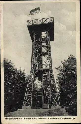 Ak Buntenbock Clausthal Zellerfeld Oberharz, Aussichtsturm Kuckholzklippe