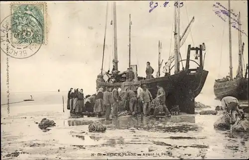 Ak Berck Plage Pas de Calais, Avant la Pêche, Fischerboot, Fischer