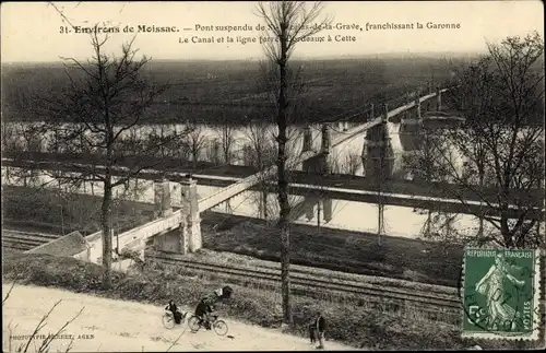 Ak Saint Nicolas de la Grave Tarn et Garonne, Pont suspendu