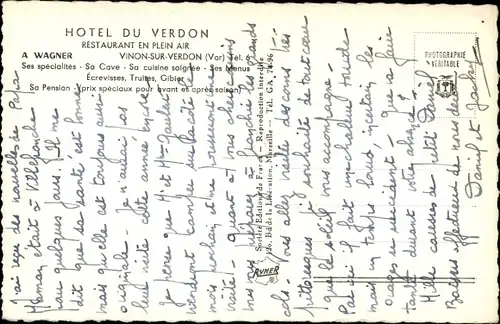 Ak Vinon sur Verdon Var, Hotel du Verdon, Restaurant en Plein Air