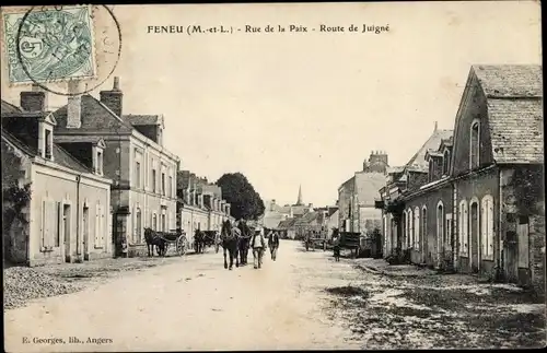 Ak Féneu Maine et Loire, Rue de la Paix, Route de Juigne