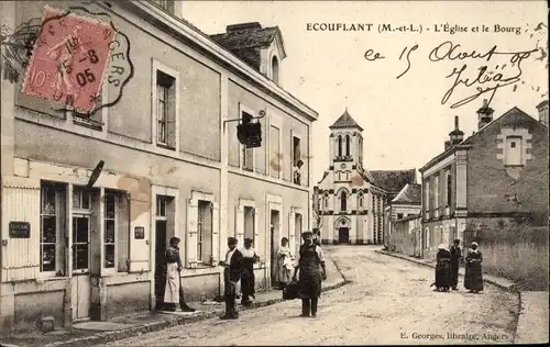 Ak Écouflant Maine et Loire, L'Eglise et le Bourg