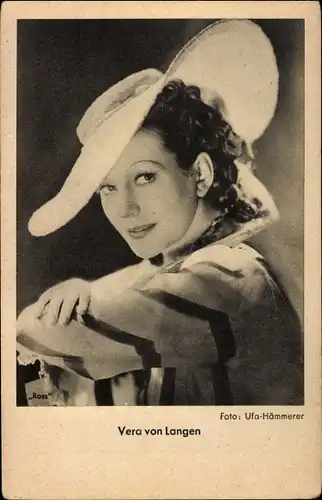 Ak Schauspielerin Vera von Langen, Großer Hut