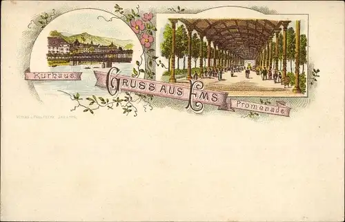 Litho Bad Ems an der Lahn, Kurhaus, Promenade, Wandelhalle