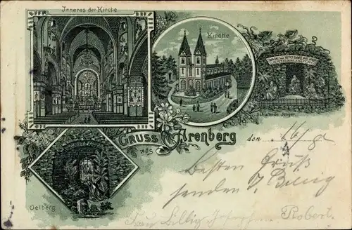 Litho Arenberg Koblenz am Rhein, Kirche, Innenansicht, Ölberg, Schlafende Jünger