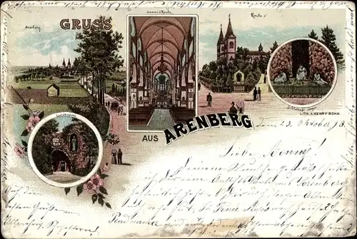 Litho Arenberg Koblenz am Rhein, Kirche, Innenansicht, Ölberg, Schlafende Jünger