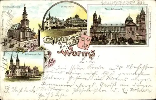 Litho Worms am Rhein, Dom, Festspielhaus, Dreifaltigkeitskirche, Liebfrauenkirche