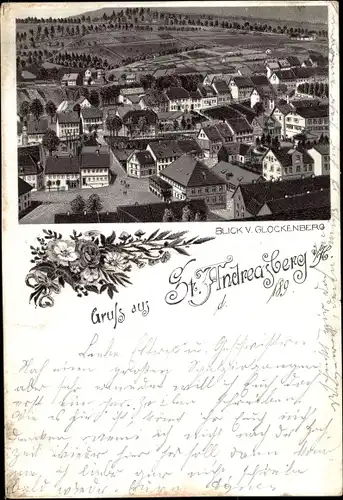 Litho Sankt Andreasberg Braunlage im Oberharz, Blick vom Glockenberg auf den Ort