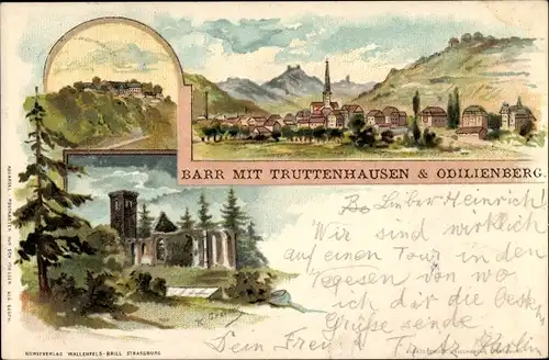 Künstler Litho Greiner, Barr Elsass Bas Rhin, Truttenhausen, Odilienberg, Ruine