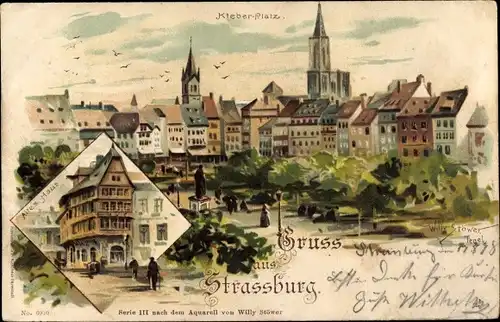 Künstler Litho Stöwer, Willy, Strasbourg Straßburg Elsass Bas Rhin, Altes Haus, Kleber Platz