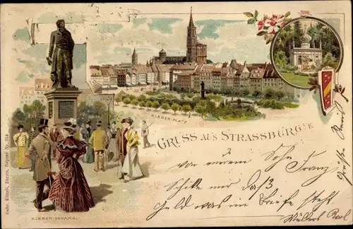 Litho Strasbourg Straßburg Elsass Bas Rhin, Kleberplatz, Kleber Denkmal, Münster