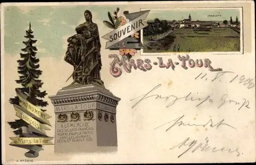 Litho Mars-la-Tour Lothringen Meurthe et Moselle, Gravelotte, Monument Francais, Denkmal