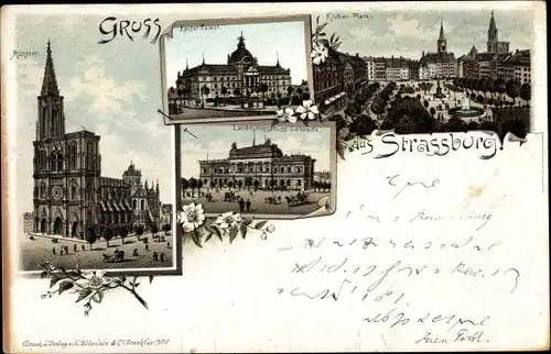 Litho Strasbourg Straßburg Elsass Bas Rhin, Kleber Platz, Kaiserpalast, Landesausschussgebäude