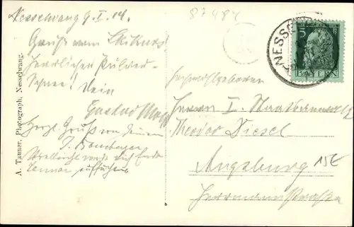 Foto Ak Nesselwang im Allgäu, Skifahrer, Gasthof zur Post, Winteransicht