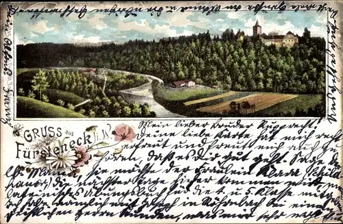 Litho Fürsteneck in Niederbayern, Ort mit Umgebung