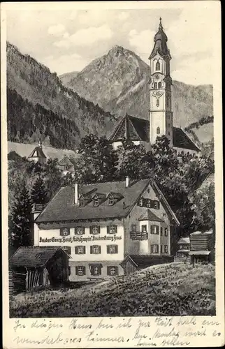 Ak Pfronten Berg im Allgäu , Blick auf das Kath. Hospiz Bruder Georg Haus, Kirche