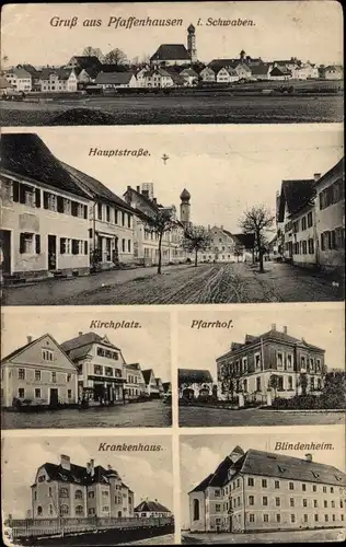 Ak Pfaffenhausen in Oberschwaben Unterallgäu, Hauptstraße, Pfarrhof, Krankenhaus, Blindenheim