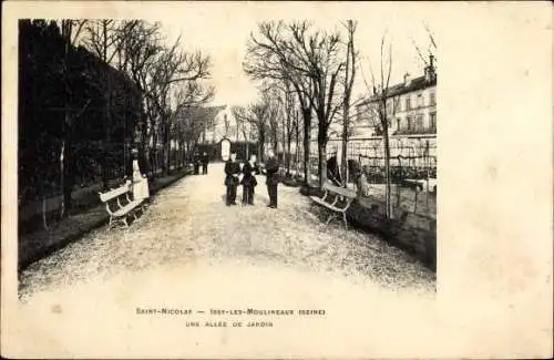 Ak Issy les Moulineaux Hauts de Seine, Saint Nicolas, Allée de Jardin